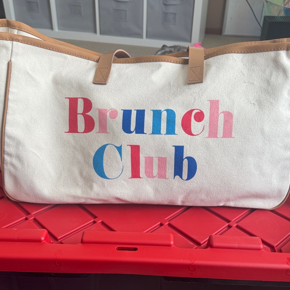 Brunch Club Canvas Tote Bag - Cream and Tan
